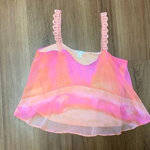2/$20 Decree Crop Top Flowy Boho Pink Tank XL